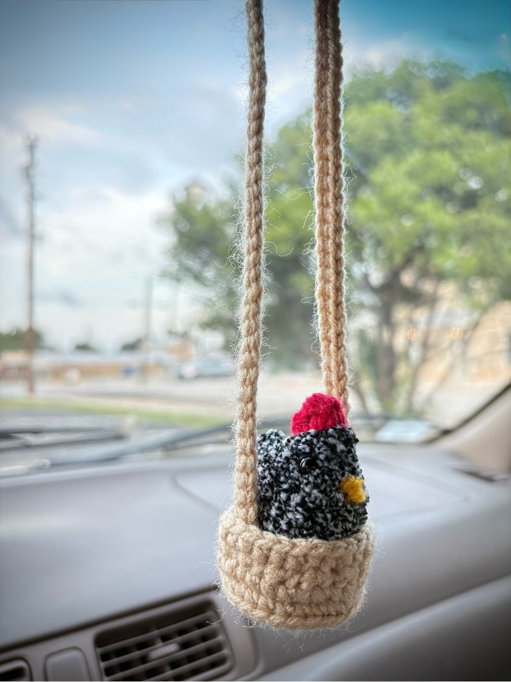 Tiny Coop Collection Starter Set - crochet hen in a basket, Car charm/accessory